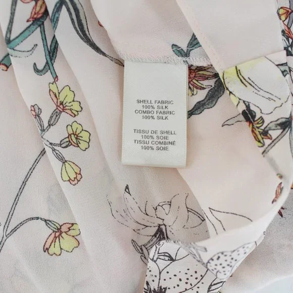 Rebecca Taylor 100%Silk Long Tie Sleeve Meadow Floral Top Pink Combo V-neck 2 - Picture 9 of 15